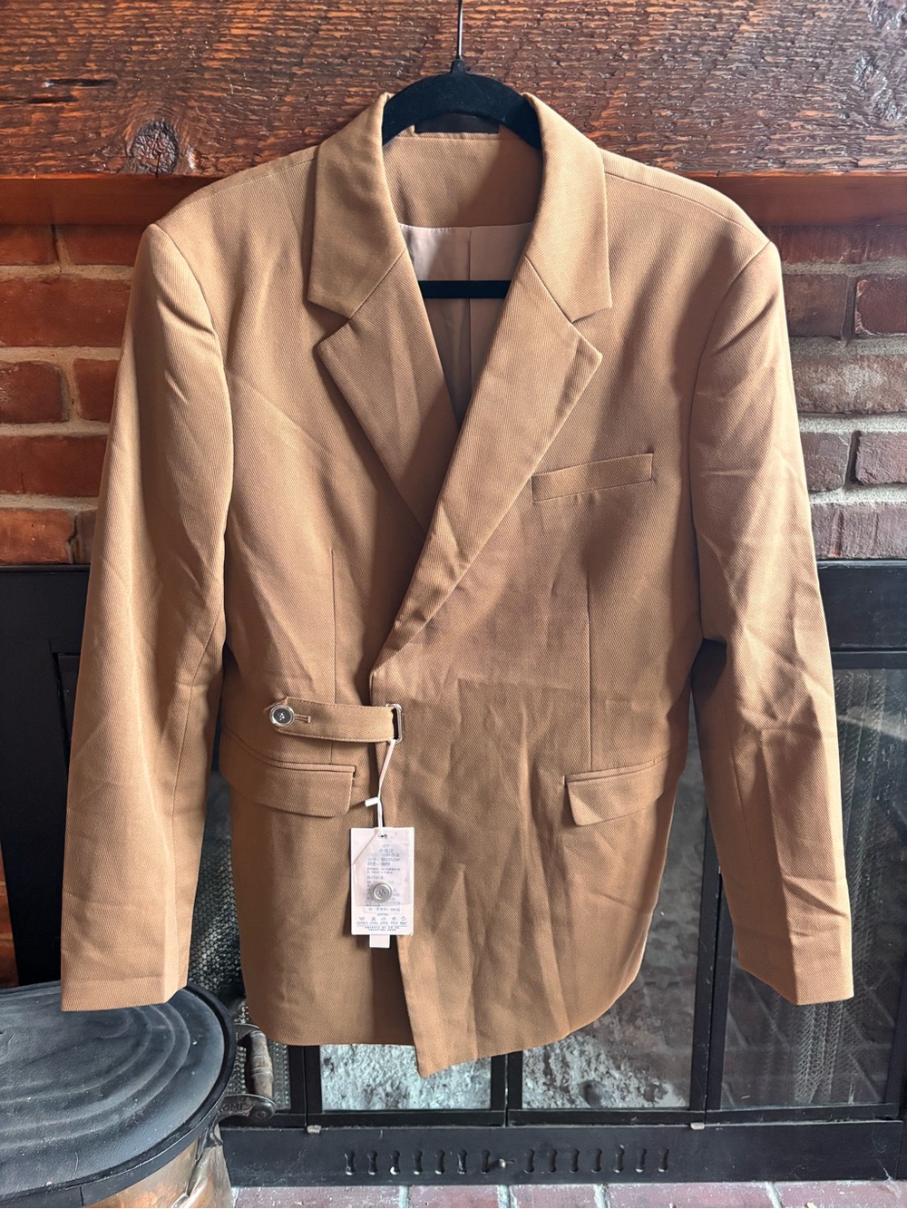NWT Modern Structured Side Strap Wrap Blazer | Tan Camel